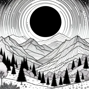 Solar eclipse casting a shadow over mountain range