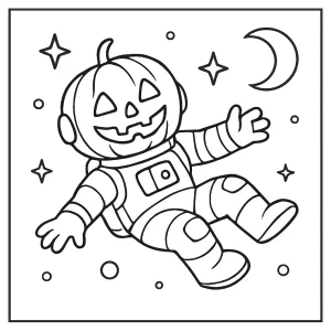 Pumpkin astronaut drifting in space coloring page for free printable fun