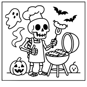 Skeleton Chef Barbecue coloring page – free printable for kids