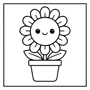 Kawaii sunflower in a pot coloring page for free printable fun