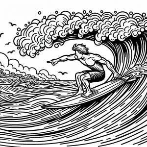 Surfer skillfully riding a large ocean wave