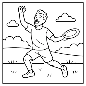 Ultimate Frisbee athlete celebrating victory coloring page for free printable fun