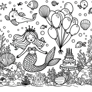 Mermaid birthday party underwater with seashell balloons