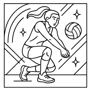 Volleyball athlete under neon lights coloring page, free printable for kids and sports fans