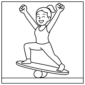 Yoga Balance Board Athlete Victory celebration coloring page for kids – Free printable