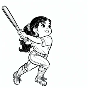 Young girl swinging a softball bat, ready to hit